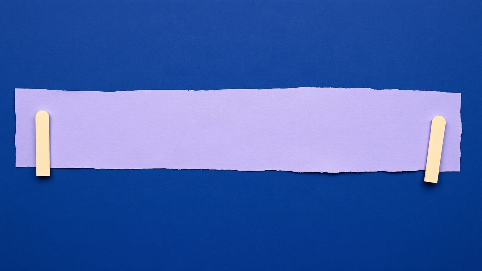 A torn periwinkle paper band across a deep indigo ground with a small cream marker standing at each end