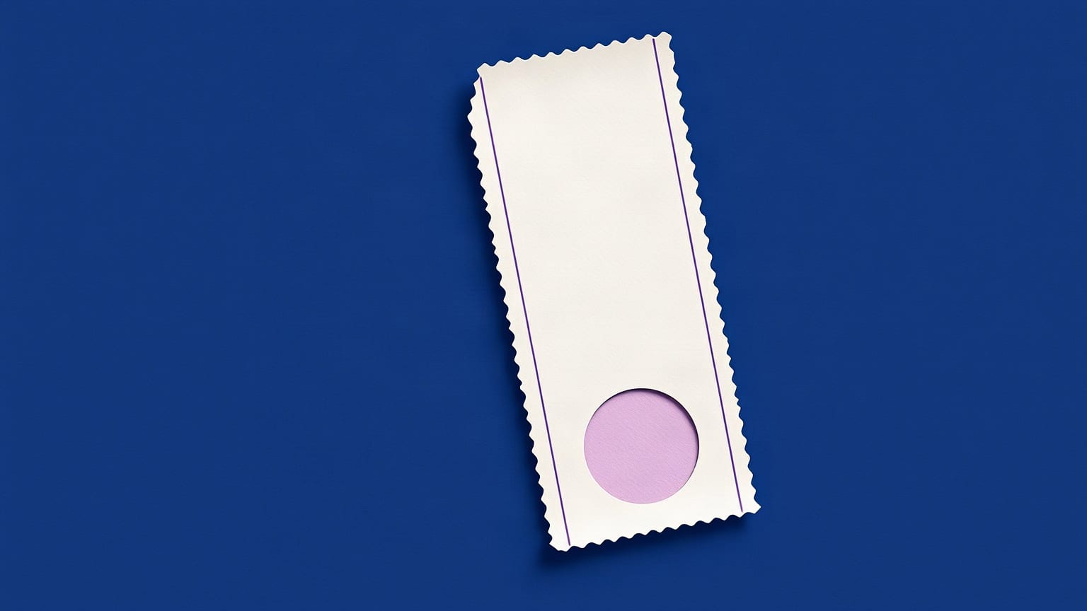 Cut-paper illustration: a torn ticket stub with a perforated edge and a punched circle.
